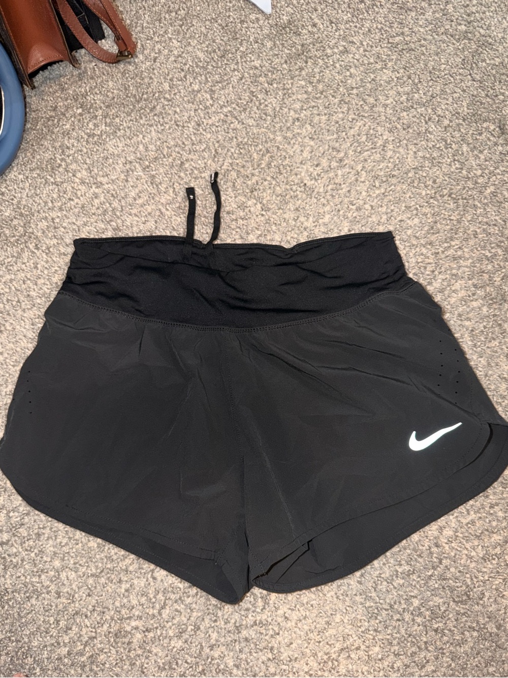 Nike Women's Black Athletic Running Shorts with White Swoosh
